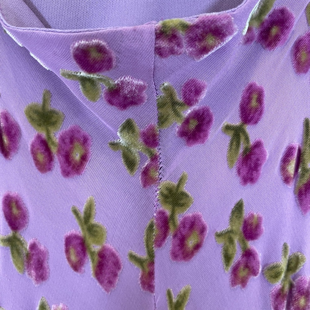 Betsey Johnson Y2K Vintage Dress Black Label Lilac Velvet Floral Silk Fringe M - Picture 10 of 12